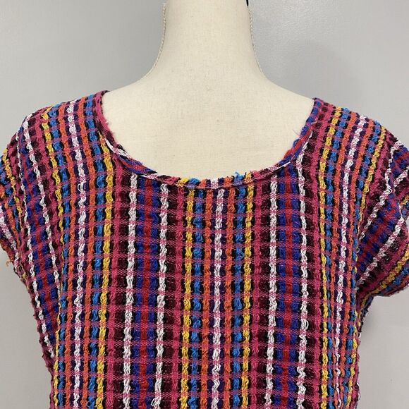 Handmade S Pink Multicolor Striped Mexican Mayan Huilpil Pullover Top 19x19in - Picture 7 of 12